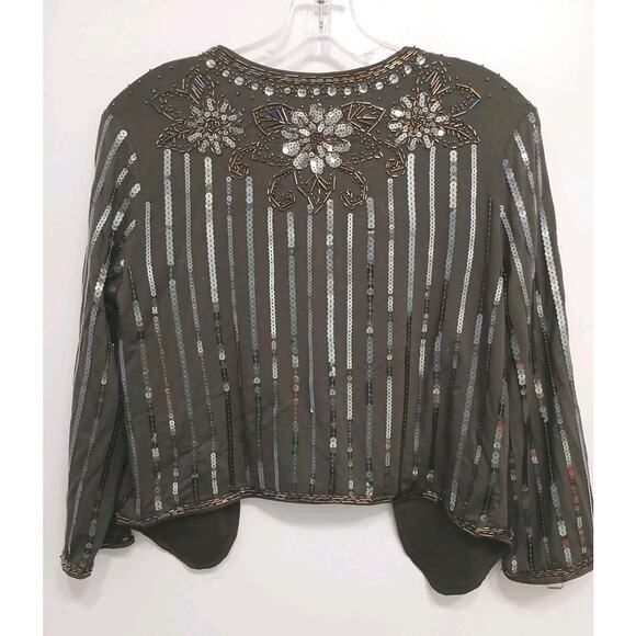 VNT Beaded Sequins Bolero Shrug Sz M Brown Sparkle Wedding Party Elegant Regency - Picture 1 of 16